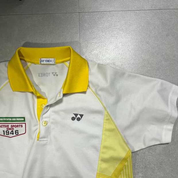 [M] 요넥스 pk 반팔 카라티 티셔츠 화이트/옐로우