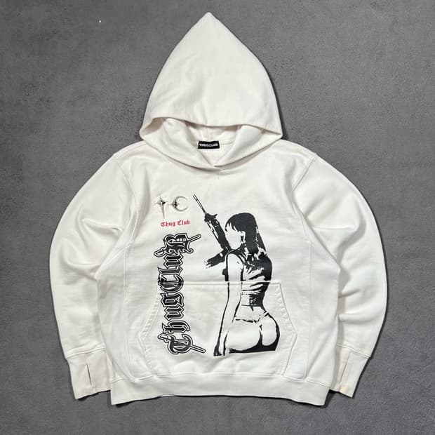 THUG CLUB 떠그클럽 뿔후드 화이트 후드티