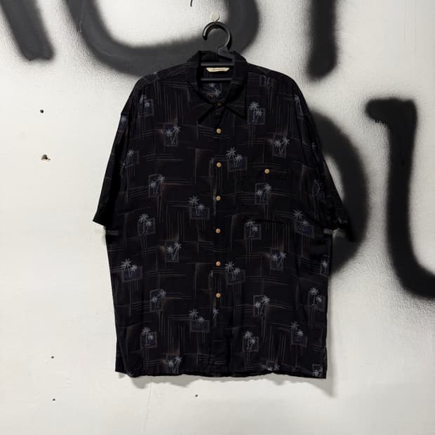 VTG 빈티지 야자수 풀 패턴 레이온 반팔 셔츠