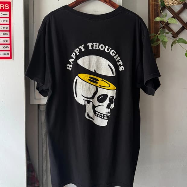 [L]Goodiebrand 블랙 스컬 프린팅 티셔츠