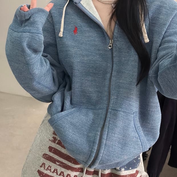 폴로 랄프로렌 멜란지 스카이 써멀 후드집업 