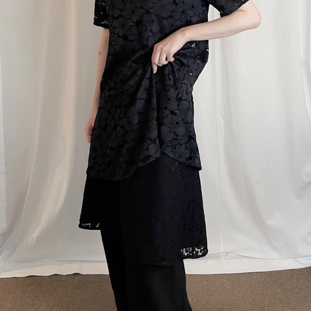 Flower Pattern Flare Midi Skirt - Black