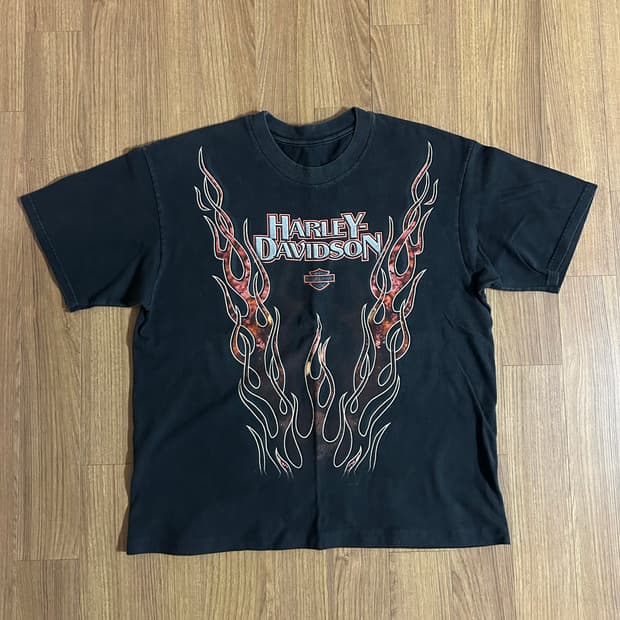 90s 빈티지 할리데이비슨 플레임 반팔 티셔츠