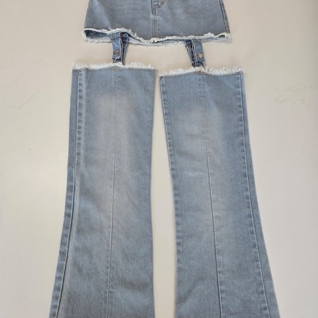 크랭크 레이어드 데님 스커트 팬츠 S