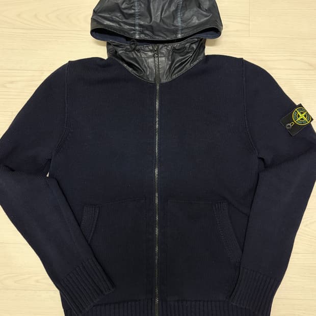 스톤아일랜드 니트 나일론 후드 집업 네이비 XL