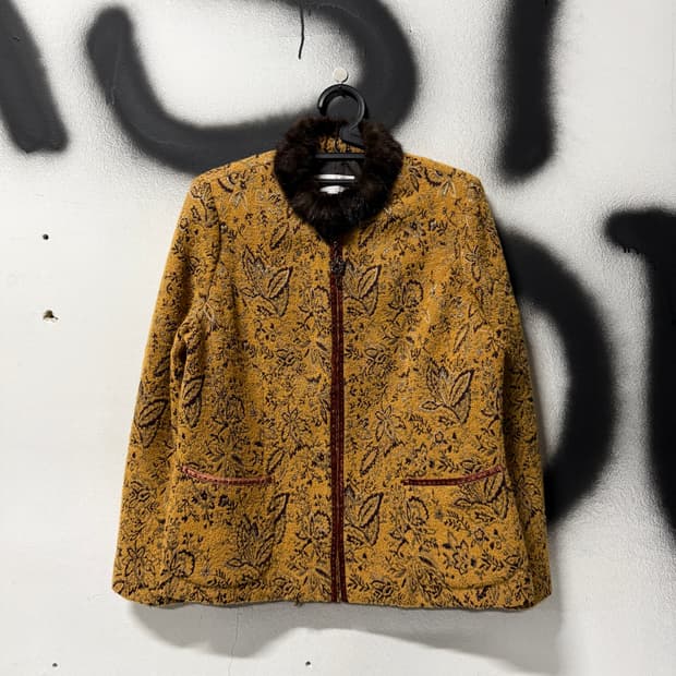 Silk Road 실크로드 밍크 퍼 트리밍 오리엔탈 브라운 자켓