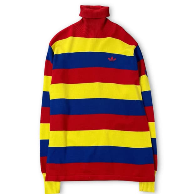 아디다스 레드 옐로우 블루 단가라 하이넥 긴팔 니트 100