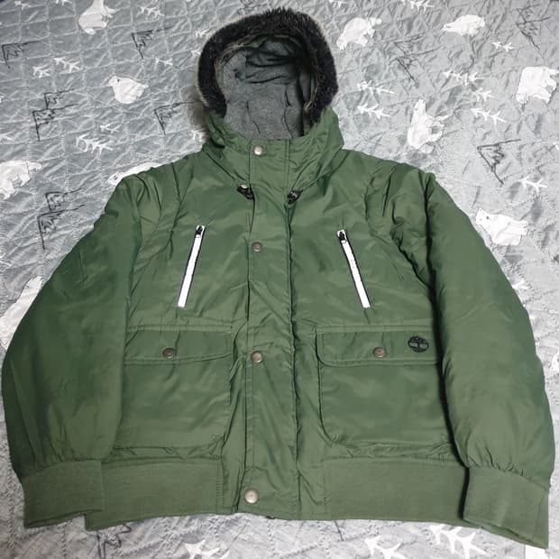 팀버랜드 키즈 안감기모 퍼 후드 패딩 카키 (138)