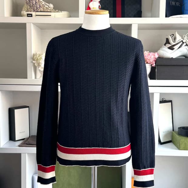 톰브라운 트리밍 스트라이프 풀오버 니트 