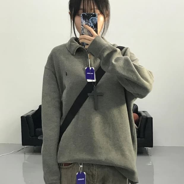 폴로 랄프로렌 차콜 반집업