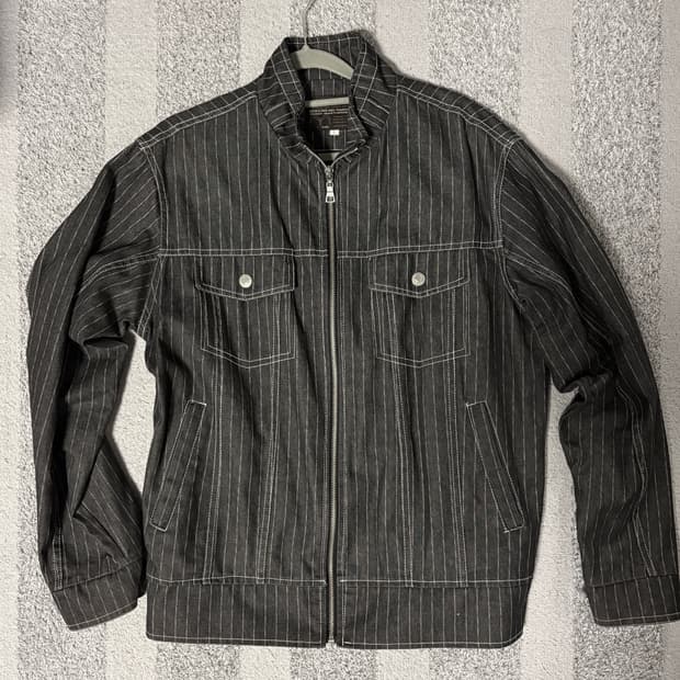 스트라이프 포켓 집업