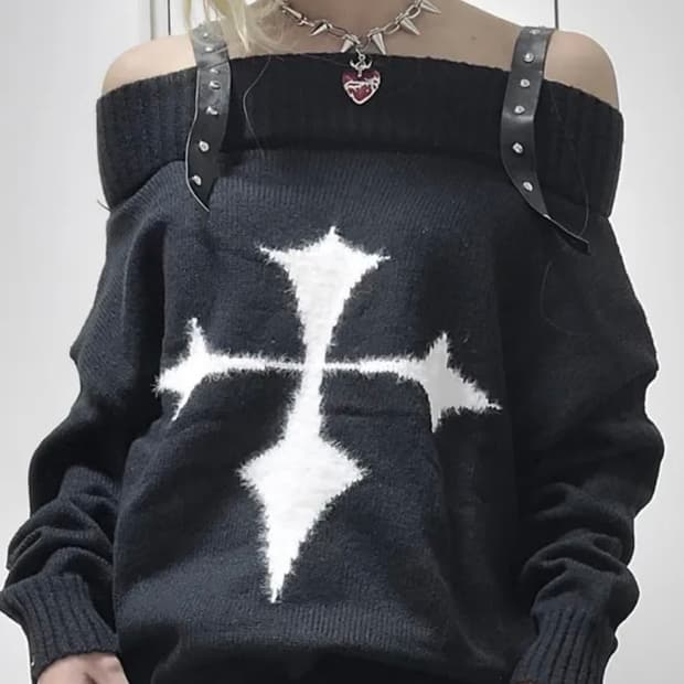 갸루 펑크 니트 오프숄더