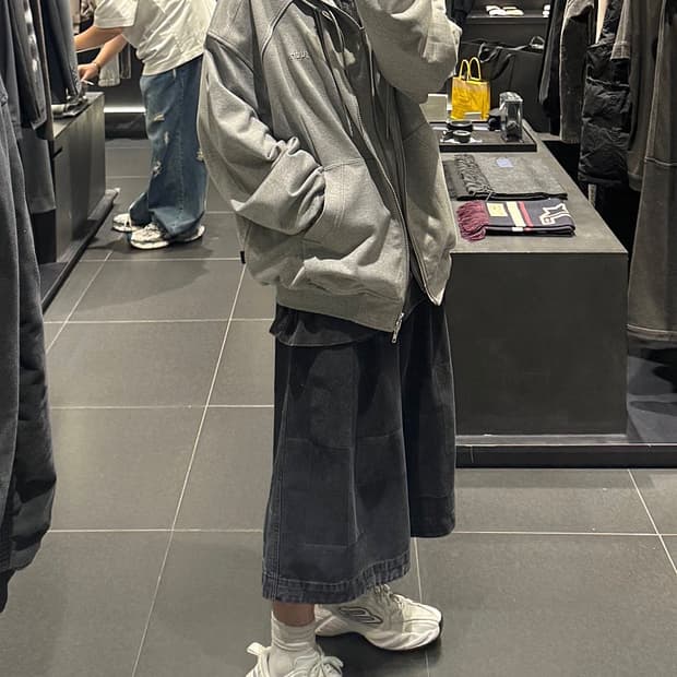 준지 25fw 더블레이어드 그레이 후드집업 s