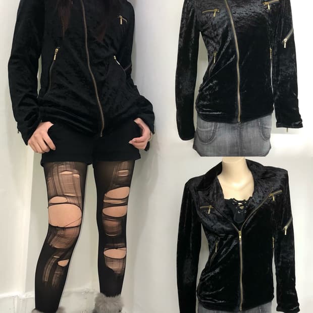  black velvet zip up jacket