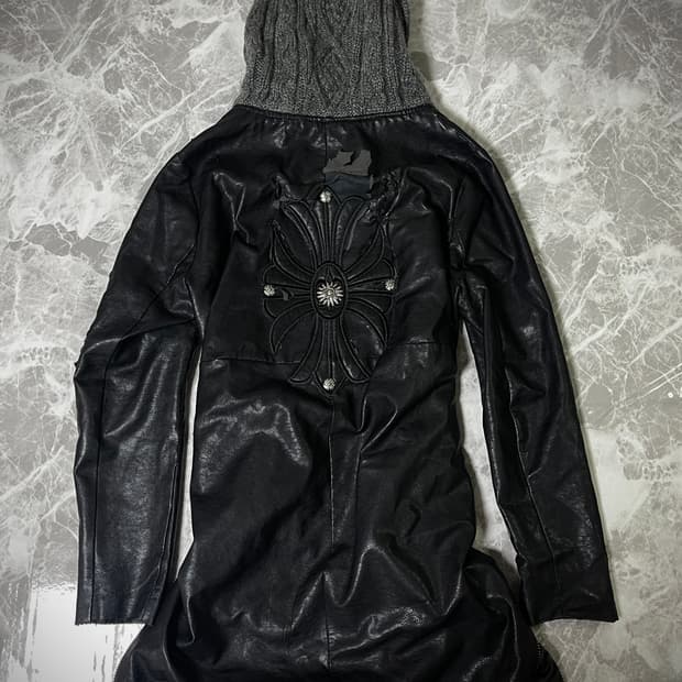 Leather hoody cross jacket