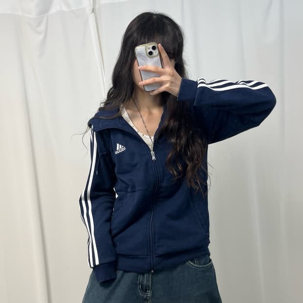 Adidas navy hood zip-up