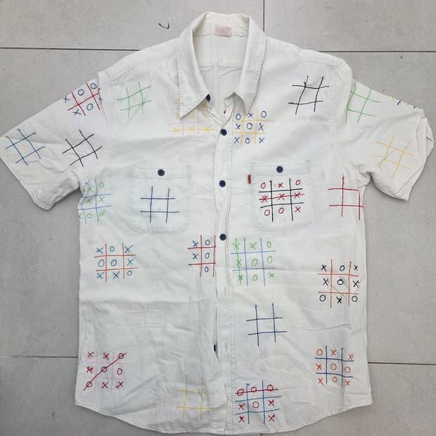 LVC 샴브레이 자수 하프 셔츠