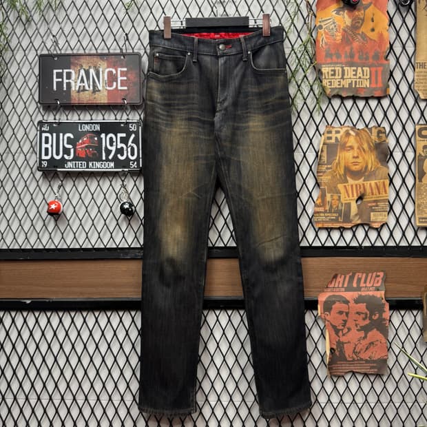 00s 에드윈 506 데님 팬츠 전면 더티워싱 포인트 흑청