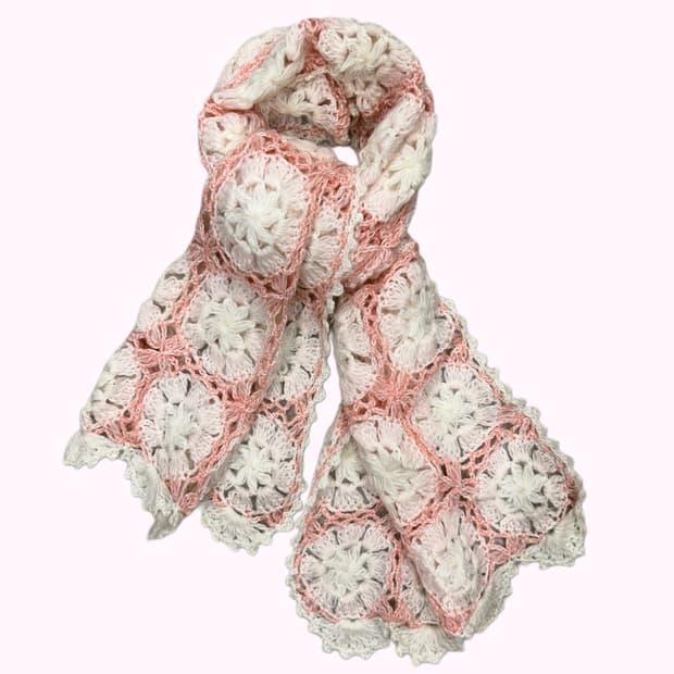 white pink crochet muffler