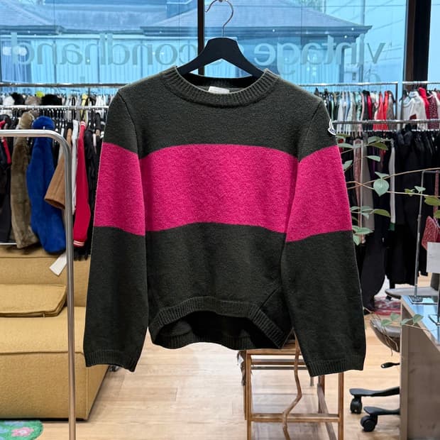 몽클레르 카키 핑크 스트라이프 울 니트