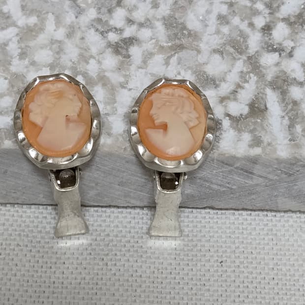 리얼 쉘카메오  실버 925 엔틱 클립형 귀걸이
