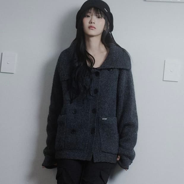 Double button bold knit CHARCOAL