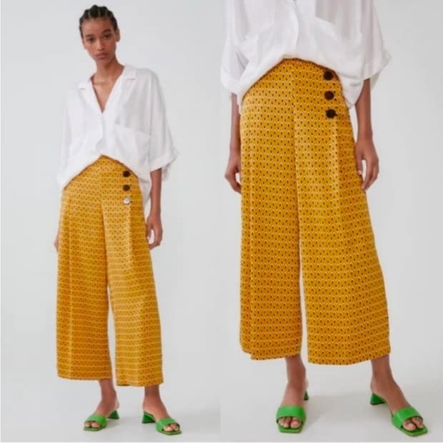 자라(ZARA) 사이드 버튼 도트 밴딩 팬츠 L