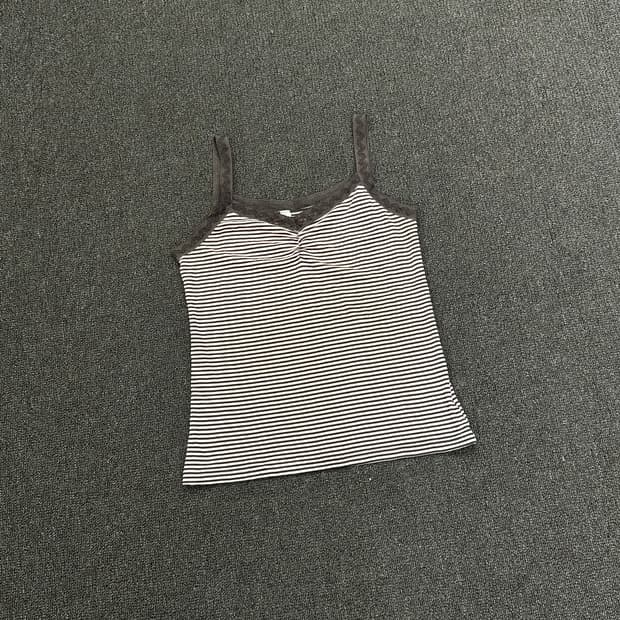 L)Japanese vintage 여성 브라운 핑크 레이스 나시