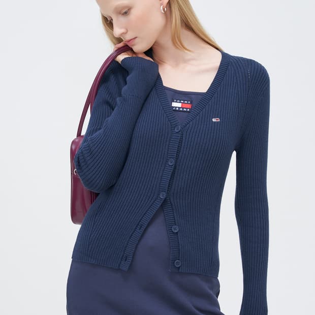 타미진스 베이직 브이넥 가디건 navy XS