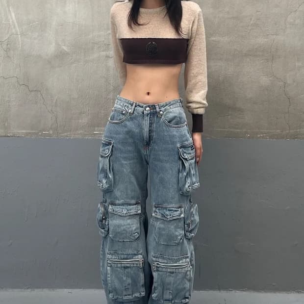 배드블러드 보니 데님 카고 스카이블루 S