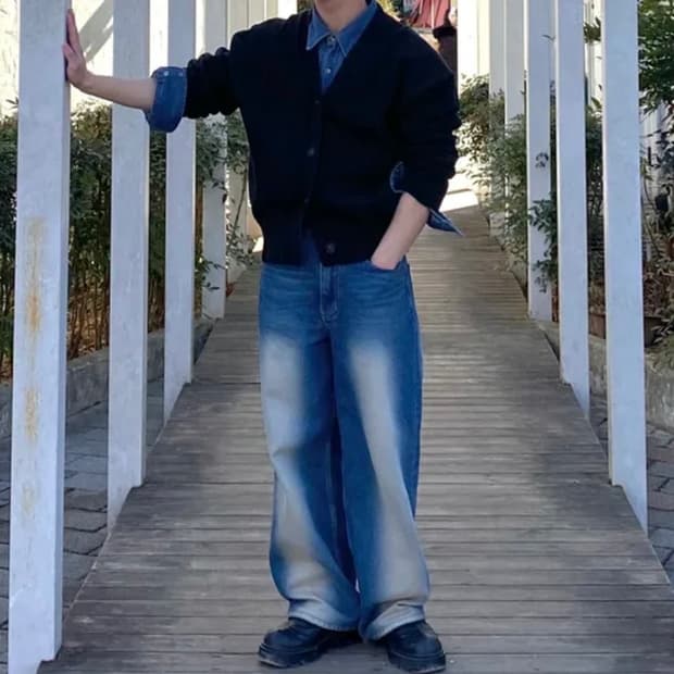 세터 데님 브루클린 뉴트로 와이드 워시드 데님 팬츠 레트로 블루