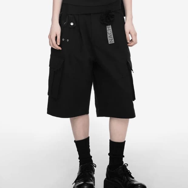나체 WIDE CARGO HALF PANTS (UNISEX) BLACK