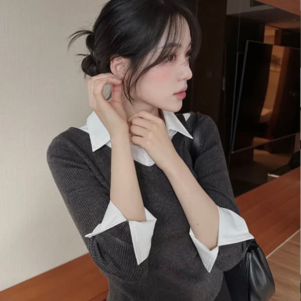 슬로우앤드 셔츠앤 레이어링 니트 챠콜