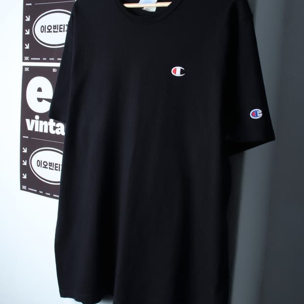 (XL-2XL) 챔피온 반팔 티셔츠 빅사이즈 블랙 올드스쿨-H32454