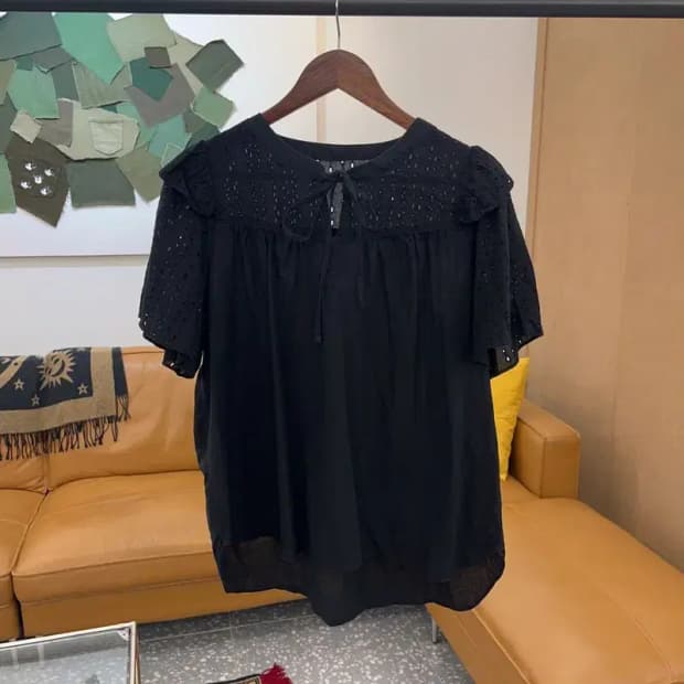 빈티지 모리걸 반팔 펀칭 블라우스 100 C04657