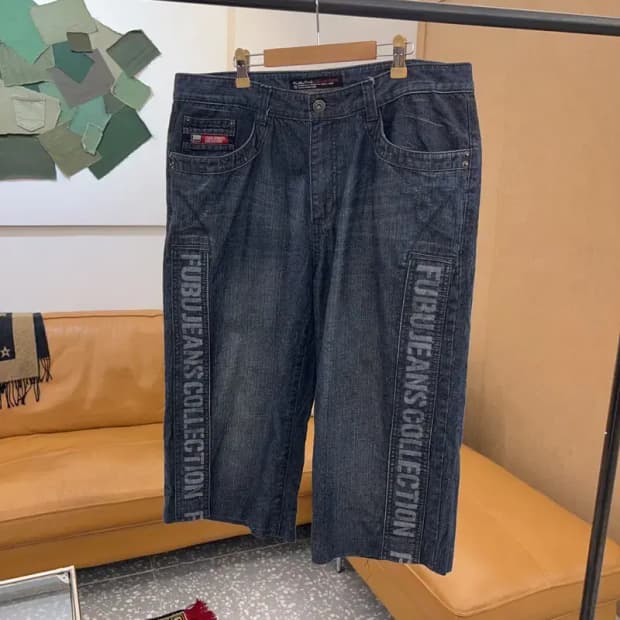 푸부 올드스쿨 사이드로고 데님팬츠 반바지 92 C04664