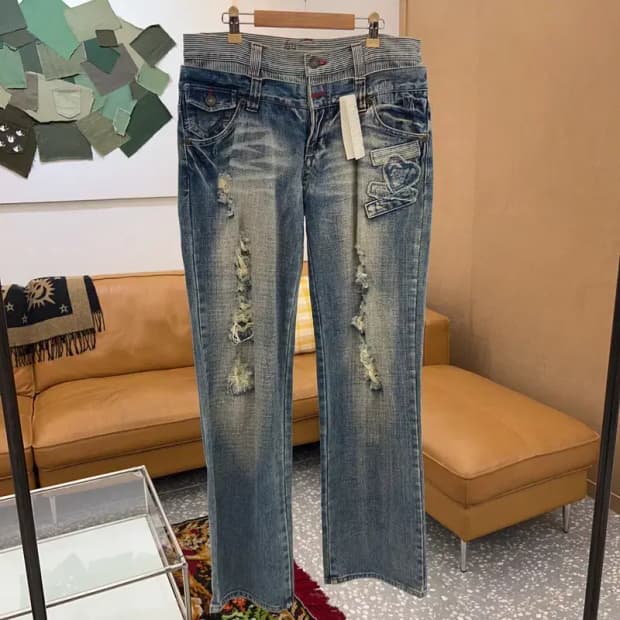 빈티지 레이어드 하트 포인트 데님 청바지 L C04693
