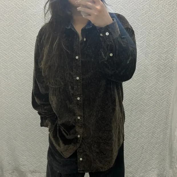 타미힐피거 90s 페이즐리 벨벳 오버핏 긴팔 셔츠 105 C05923