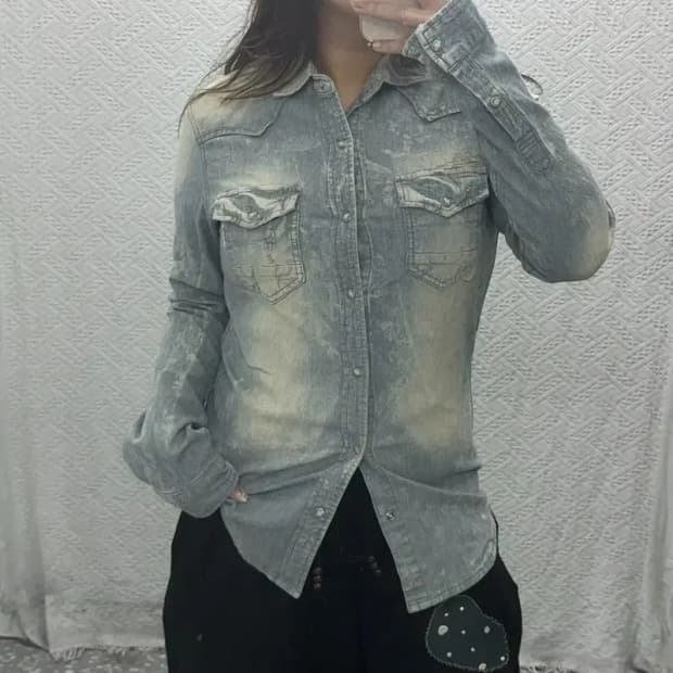 버커루 빈티지워싱 데님 청셔츠 90 C06219