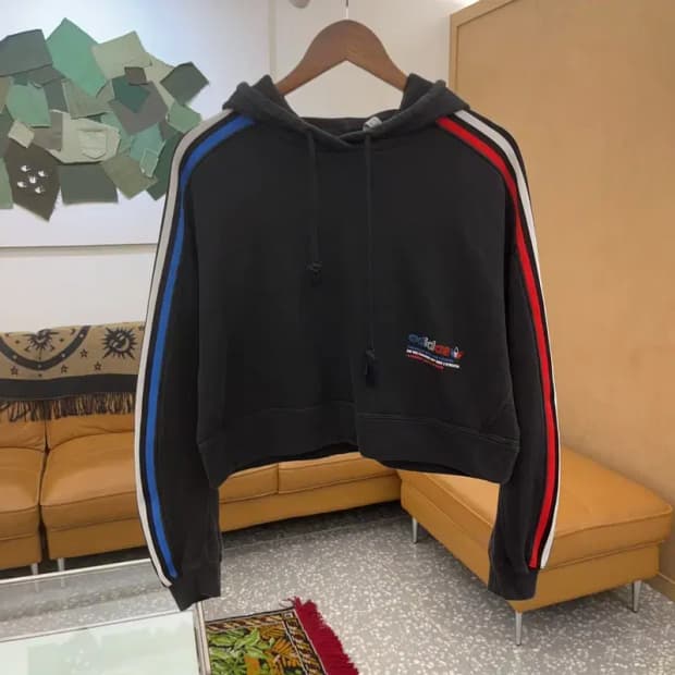 아디다스 트라이컬러 백로고 크롭 후드티 100 C06284