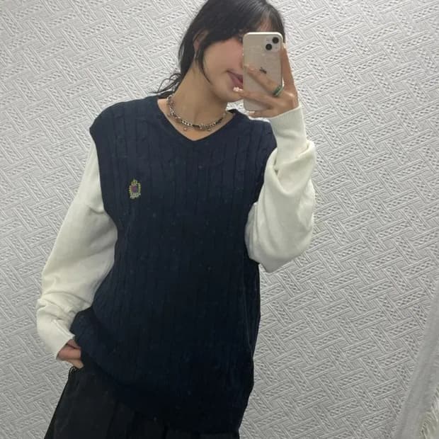 디스이즈네버댓 꽈배기 코튼 니트 조끼 베스트 95 C06386