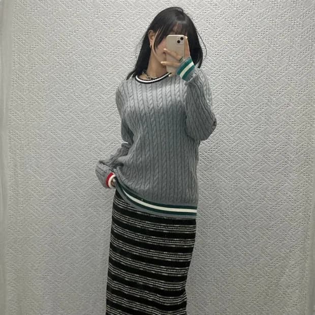 타미힐피거 캐쥬얼 배색 꽈배기 케이블 울 니트 95 C06408