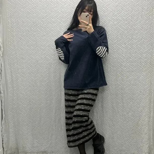 세인트제임스 네이비 엘보 패치 긴팔 티 롱슬리브 L C06417