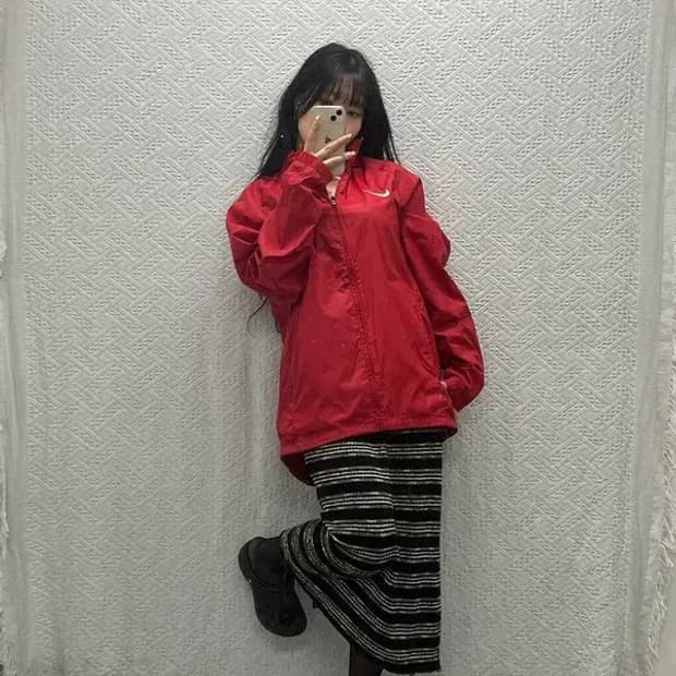 나이키 레드 올드스쿨 오버핏 러닝 후드집업 바람막이 XL C06410