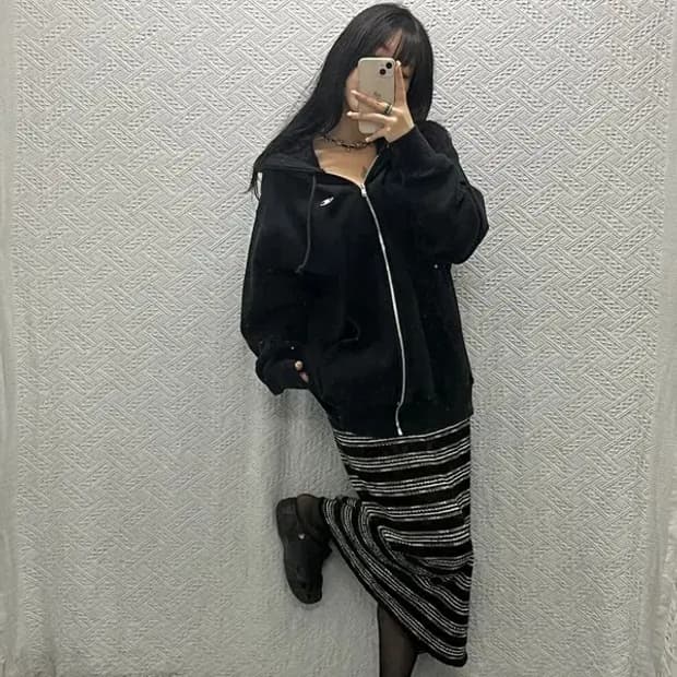 챔피온 리버스위브 빈티지 오버핏 블랙 후드집업 XL C06422