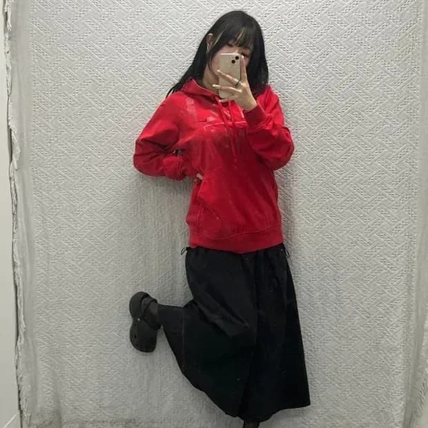 나이키 올드스쿨 레드 프린팅 후드티 100 C06462