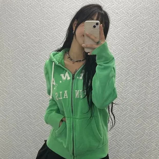 아베크롬비 올드스쿨 빈티지 Y2K 말차 기모 후드집업 C06538