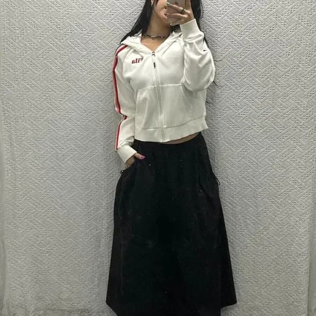 필라 사이드라인 배색 레인보우 크롭 후드집업 M C06556