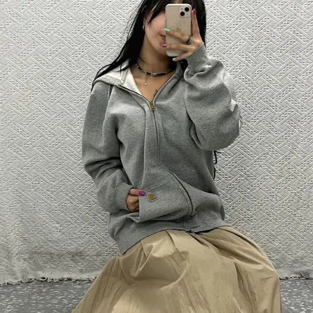 칼하트 베이직 빈티지 오버핏 기모 집업 M C06569