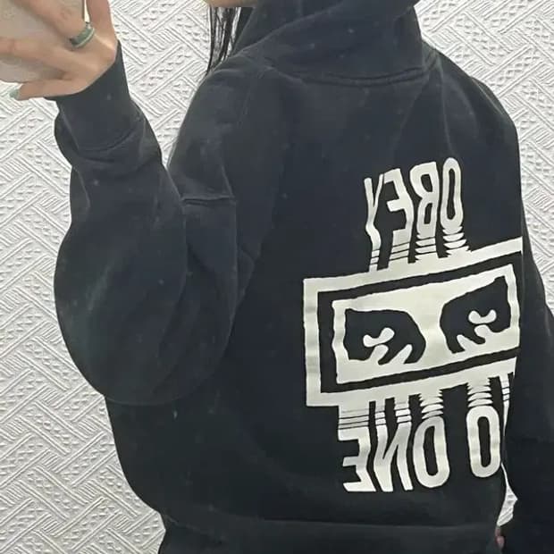 오베이 스트릿 힙합 백프린팅 기모 후드티 M C06613